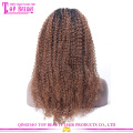 Qingdao top qualité afro kinky bouclés ombre couleur dentelle avant perruque 100% vierge cheveux brésiliens dentelle avant perruque